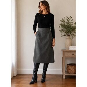 Jobis Vintage Pure New Wool Midi Skirt Charcoal Gray Pleated Size 36 US 4/6